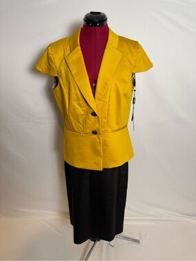 NWT Tahari ASL Skirt Suit Size 10 Brown & Yellow 2-Piece Set Blazer & Skirt